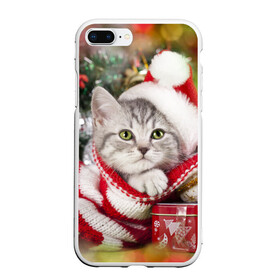 Чехол для iPhone 7Plus/8 Plus матовый с принтом Новогодний котик , Силикон | Область печати: задняя сторона чехла, без боковых панелей | елка | зима | кот | котейка | кошка | мороз | новый год | снег