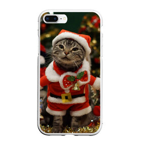 Чехол для iPhone 7Plus/8 Plus матовый с принтом Прикольный Санта , Силикон | Область печати: задняя сторона чехла, без боковых панелей | елка | зима | кот | котейка | кошка | мороз | новый год | снег | снежинки