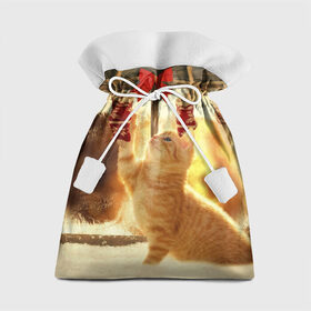 Подарочный 3D мешок с принтом Сюрпризы от Деда Мороза , 100% полиэстер | Размер: 29*39 см | елка | зима | кот | котейка | кошка | мороз | новый год | снег | снежинки