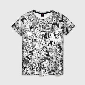 Женская футболка 3D с принтом Ahegao , 100% полиэфир ( синтетическое хлопкоподобное полотно) | прямой крой, круглый вырез горловины, длина до линии бедер | anime | аниме | лицо | паттрен | чернобелый