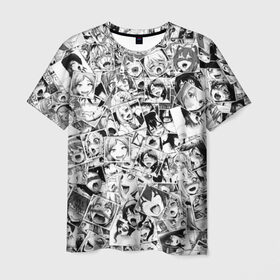 Мужская футболка 3D с принтом Ahegao , 100% полиэфир | прямой крой, круглый вырез горловины, длина до линии бедер | anime | аниме | лицо | паттрен | чернобелый