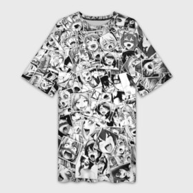Платье-футболка 3D с принтом Ahegao faces pattern ,  |  | anime | аниме | лицо | паттрен | чернобелый