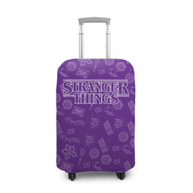 Чехол для чемодана 3D с принтом Очень Странные дела Бомбинг , 86% полиэфир, 14% спандекс | двустороннее нанесение принта, прорези для ручек и колес | stranger things | паттерн | фиолетовый