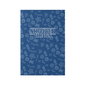 Обложка для паспорта матовая кожа с принтом Очень Странные дела Бомбинг , натуральная матовая кожа | размер 19,3 х 13,7 см; прозрачные пластиковые крепления | stranger things | паттерн | синий