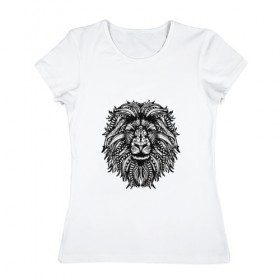 Женская футболка хлопок с принтом Лев рисованый , 100% хлопок | прямой крой, круглый вырез горловины, длина до линии бедер, слегка спущенное плечо | лев | рисунок