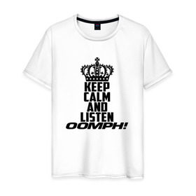 Мужская футболка хлопок с принтом Keep calm and listen OOMPH! , 100% хлопок | прямой крой, круглый вырез горловины, длина до линии бедер, слегка спущенное плечо. | Тематика изображения на принте: electronic body musi | neue deutsche | oomph | андреас крэп | антитезис | деро гои | крэп | оомпх | оомрн | роберт флюкс | синтез | тезис | флюкс