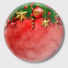 Значок с принтом Новый год ,  металл | круглая форма, металлическая застежка в виде булавки | Тематика изображения на принте: гирлянды | елка | игрушки | новый год
