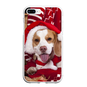 Чехол для iPhone 7Plus/8 Plus матовый с принтом Прикольный Санта , Силикон | Область печати: задняя сторона чехла, без боковых панелей | елка | новый год | пес | снег | снежинки | собака | щенок
