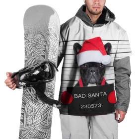 Накидка на куртку 3D с принтом Прикольный Санта , 100% полиэстер |  | елка | зима | мороз | новый год | снег | снежинки | собака