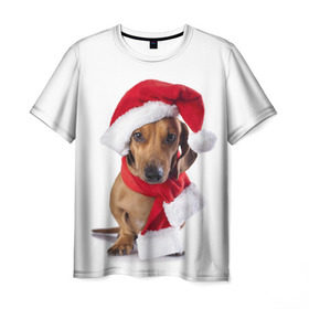 Мужская футболка 3D с принтом Новый год со стилягами , 100% полиэфир | прямой крой, круглый вырез горловины, длина до линии бедер | елка | зима | мороз | новый год | пес | снег | снежинки | собака