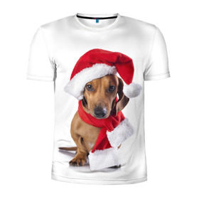 Мужская футболка 3D спортивная с принтом Новый год со стилягами , 100% полиэстер с улучшенными характеристиками | приталенный силуэт, круглая горловина, широкие плечи, сужается к линии бедра | елка | зима | мороз | новый год | пес | снег | снежинки | собака