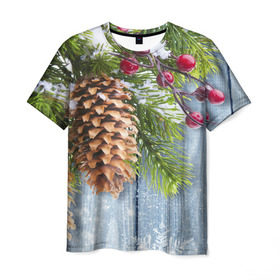 Мужская футболка 3D с принтом Зимушка-Зима , 100% полиэфир | прямой крой, круглый вырез горловины, длина до линии бедер | елка | зима | мороз | новый год | снег | снежинки | ягода