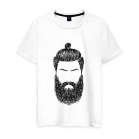 Мужская футболка хлопок с принтом Борода барбер , 100% хлопок | прямой крой, круглый вырез горловины, длина до линии бедер, слегка спущенное плечо. | барбер | борода | бородища | стиль | стрижка | топкнот