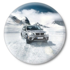 Значок с принтом BMW X5 ,  металл | круглая форма, металлическая застежка в виде булавки | auto | race | авто | автомобиль | бмв | бумер | бэха | гонки | марка | машина