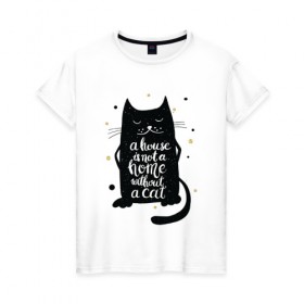 Женская футболка хлопок с принтом Black cat , 100% хлопок | прямой крой, круглый вырез горловины, длина до линии бедер, слегка спущенное плечо | 