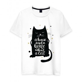 Мужская футболка хлопок с принтом Black cat , 100% хлопок | прямой крой, круглый вырез горловины, длина до линии бедер, слегка спущенное плечо. | 