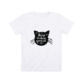 Детская футболка хлопок с принтом Home is where your cat , 100% хлопок | круглый вырез горловины, полуприлегающий силуэт, длина до линии бедер | 