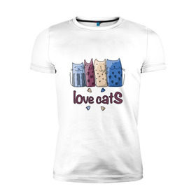 Мужская футболка премиум с принтом love cats , 92% хлопок, 8% лайкра | приталенный силуэт, круглый вырез ворота, длина до линии бедра, короткий рукав | киса домашние животные | кот | котик | котики | коты | кошка | кошки