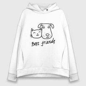 Женское худи Oversize хлопок с принтом Best friends , френч-терри — 70% хлопок, 30% полиэстер. Мягкий теплый начес внутри —100% хлопок | боковые карманы, эластичные манжеты и нижняя кромка, капюшон на магнитной кнопке | киса домашние животные | кот | котик | коты | кошка | кошки