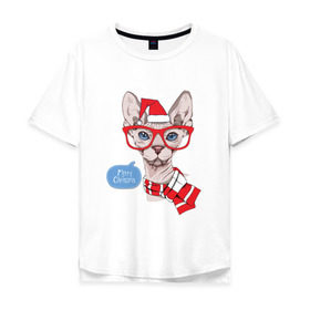Мужская футболка хлопок Oversize с принтом Рождественский сфинкс , 100% хлопок | свободный крой, круглый ворот, “спинка” длиннее передней части | киса домашние животные | кот | котик | котики | коты | кошка | кошки