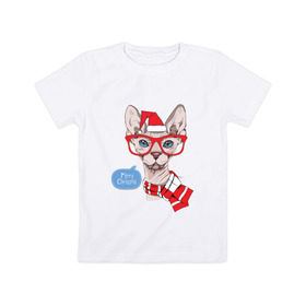 Детская футболка хлопок с принтом Рождественский сфинкс , 100% хлопок | круглый вырез горловины, полуприлегающий силуэт, длина до линии бедер | киса домашние животные | кот | котик | котики | коты | кошка | кошки