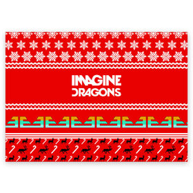 Поздравительная открытка с принтом Праздничный Imagine Dragons , 100% бумага | плотность бумаги 280 г/м2, матовая, на обратной стороне линовка и место для марки
 | Тематика изображения на принте: dragons | imagine | альтернативный | американская | арена | бэн макки | группа | драгонс | дэн | дэн рейнольдс | знак | имеджин | инди | индирок | красный | надпись | новогодний | новый год | поп | праздник