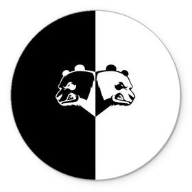 Коврик для мышки круглый с принтом Панда , резина и полиэстер | круглая форма, изображение наносится на всю лицевую часть | Тематика изображения на принте: бамбук | бамбуковый медведь | белый | голова | два | животное | злость | красная книга | крутой | мишка | оскал | панда | прикольный | тату | цвета | чб | черный | ярость