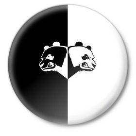 Значок с принтом Панда ,  металл | круглая форма, металлическая застежка в виде булавки | Тематика изображения на принте: бамбук | бамбуковый медведь | белый | голова | два | животное | злость | красная книга | крутой | мишка | оскал | панда | прикольный | тату | цвета | чб | черный | ярость