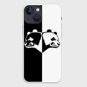 Чехол для iPhone 13 mini с принтом Панда ,  |  | Тематика изображения на принте: бамбук | бамбуковый медведь | белый | голова | два | животное | злость | красная книга | крутой | мишка | оскал | панда | прикольный | тату | цвета | чб | черный | ярость