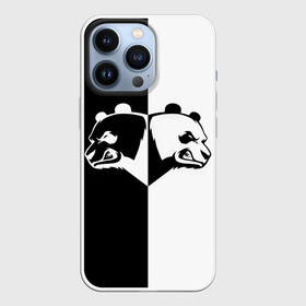 Чехол для iPhone 13 Pro с принтом Панда ,  |  | Тематика изображения на принте: бамбук | бамбуковый медведь | белый | голова | два | животное | злость | красная книга | крутой | мишка | оскал | панда | прикольный | тату | цвета | чб | черный | ярость