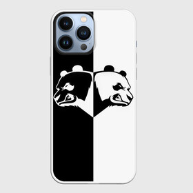 Чехол для iPhone 13 Pro Max с принтом Панда ,  |  | Тематика изображения на принте: бамбук | бамбуковый медведь | белый | голова | два | животное | злость | красная книга | крутой | мишка | оскал | панда | прикольный | тату | цвета | чб | черный | ярость