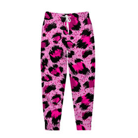 Мужские брюки 3D с принтом Розовый леопард , 100% полиэстер | манжеты по низу, эластичный пояс регулируется шнурком, по бокам два кармана без застежек, внутренняя часть кармана из мелкой сетки | гепард | леопард