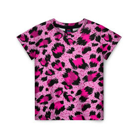 Детская футболка 3D с принтом Розовый леопард , 100% гипоаллергенный полиэфир | прямой крой, круглый вырез горловины, длина до линии бедер, чуть спущенное плечо, ткань немного тянется | гепард | леопард