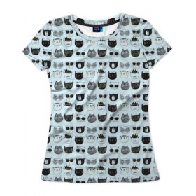 Женская футболка 3D с принтом Крутые котишки , 100% полиэфир ( синтетическое хлопкоподобное полотно) | прямой крой, круглый вырез горловины, длина до линии бедер | 