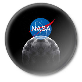 Значок с принтом NASA MOON ,  металл | круглая форма, металлическая застежка в виде булавки | Тематика изображения на принте: galaxy | moon | nasa | space | астрономия | известные | космос | луна | наса | планет