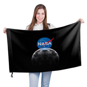 Флаг 3D с принтом NASA MOON , 100% полиэстер | плотность ткани — 95 г/м2, размер — 67 х 109 см. Принт наносится с одной стороны | Тематика изображения на принте: galaxy | moon | nasa | space | астрономия | известные | космос | луна | наса | планет