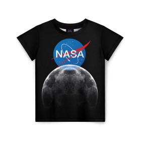 Детская футболка 3D с принтом NASA MOON , 100% гипоаллергенный полиэфир | прямой крой, круглый вырез горловины, длина до линии бедер, чуть спущенное плечо, ткань немного тянется | galaxy | moon | nasa | space | астрономия | известные | космос | луна | наса | планет