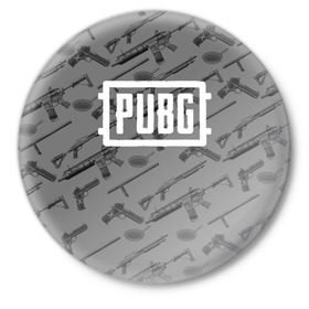 Значок с принтом PUBG WEAPONS ,  металл | круглая форма, металлическая застежка в виде булавки | playerunknowns battlegrounds | pubg