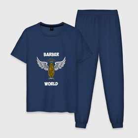 Мужская пижама хлопок с принтом Barber world , 100% хлопок | брюки и футболка прямого кроя, без карманов, на брюках мягкая резинка на поясе и по низу штанин
 | барбер | барбершоп | цирюльник