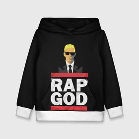 Детская толстовка 3D с принтом Rap God Eminem , 100% полиэстер | двухслойный капюшон со шнурком для регулировки, мягкие манжеты на рукавах и по низу толстовки, спереди карман-кенгуру с мягким внутренним слоем | Тематика изображения на принте: actor | american rapper | composer | eminem | music | rap | rap god | record producer |   | актёр | американский | композитор | музыка | музыкальный продюсер | рэп | рэпер