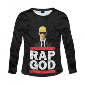 Женский лонгслив 3D с принтом Rap God Eminem , 100% полиэстер | длинные рукава, круглый вырез горловины, полуприлегающий силуэт | actor | american rapper | composer | eminem | music | rap | rap god | record producer |   | актёр | американский | композитор | музыка | музыкальный продюсер | рэп | рэпер