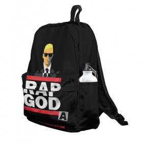 Рюкзак 3D с принтом Rap God Eminem , 100% полиэстер | лямки с регулируемой длиной, сверху петелька, чтобы рюкзак можно было повесить на вешалку. Основное отделение закрывается на молнию, как и внешний карман. Внутри два дополнительных кармана, один из которых закрывается на молнию. По бокам два дополнительных кармашка | Тематика изображения на принте: actor | american rapper | composer | eminem | music | rap | rap god | record producer |   | актёр | американский | композитор | музыка | музыкальный продюсер | рэп | рэпер
