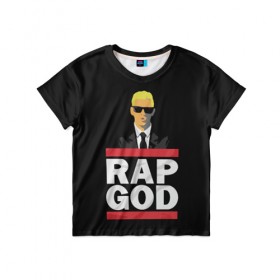 Детская футболка 3D с принтом Rap God Eminem , 100% гипоаллергенный полиэфир | прямой крой, круглый вырез горловины, длина до линии бедер, чуть спущенное плечо, ткань немного тянется | actor | american rapper | composer | eminem | music | rap | rap god | record producer |   | актёр | американский | композитор | музыка | музыкальный продюсер | рэп | рэпер
