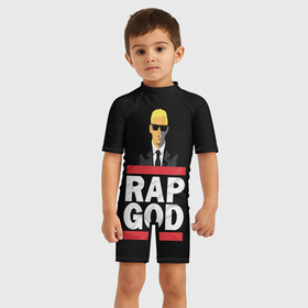 Детский купальный костюм 3D с принтом Rap God Eminem , Полиэстер 85%, Спандекс 15% | застежка на молнии на спине | Тематика изображения на принте: actor | american rapper | composer | eminem | music | rap | rap god | record producer |   | актёр | американский | композитор | музыка | музыкальный продюсер | рэп | рэпер