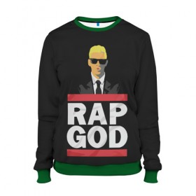 Женский свитшот 3D с принтом Rap God Eminem , 100% полиэстер с мягким внутренним слоем | круглый вырез горловины, мягкая резинка на манжетах и поясе, свободная посадка по фигуре | actor | american rapper | composer | eminem | music | rap | rap god | record producer |   | актёр | американский | композитор | музыка | музыкальный продюсер | рэп | рэпер