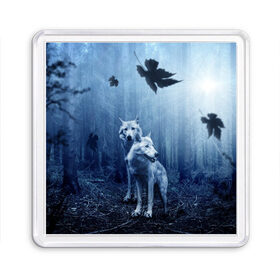 Магнит 55*55 с принтом White wolves , Пластик | Размер: 65*65 мм; Размер печати: 55*55 мм | Тематика изображения на принте: forest | night | wolves | волки | зверь | лес | ночь | пуща | хищник | чаща