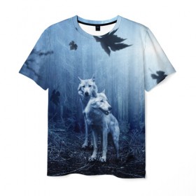 Мужская футболка 3D с принтом White wolves , 100% полиэфир | прямой крой, круглый вырез горловины, длина до линии бедер | forest | night | wolves | волки | зверь | лес | ночь | пуща | хищник | чаща