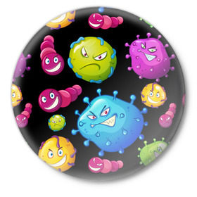 Значок с принтом Микробы ,  металл | круглая форма, металлическая застежка в виде булавки | microb | бактерии | вирус | микробы | химия