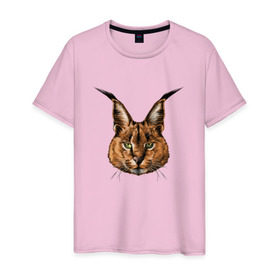 Мужская футболка хлопок с принтом Каракал (рысь) , 100% хлопок | прямой крой, круглый вырез горловины, длина до линии бедер, слегка спущенное плечо. | животные | каракал | киса | кот | котенок | котик | кошка | рысь | хищник