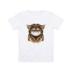 Детская футболка хлопок с принтом Котёнок , 100% хлопок | круглый вырез горловины, полуприлегающий силуэт, длина до линии бедер | Тематика изображения на принте: cat | животные | киса | кот | котенок | котик | кошка | сон | спит
